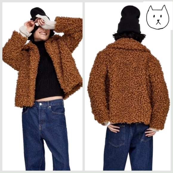ZARA | Faux Fur Curly Sherpa Brown Lapel Jacket | Women's Small - Picture 3 of 15